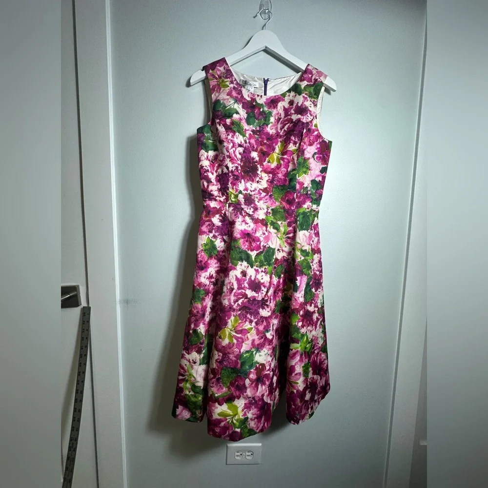 Oscar de la Renta Silk Floral Party Poplin Fit & Flare  Cocktail Midi Dress Sz 8 - Picture 10 of 16